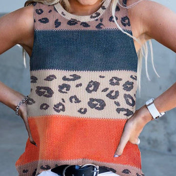 Leopard Colorblock Knit Tank