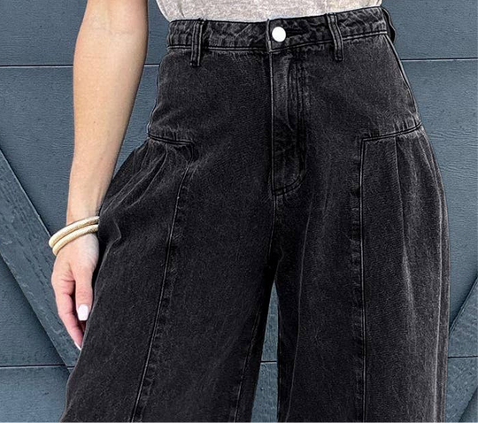 Pleated Wide Leg Denim Pants