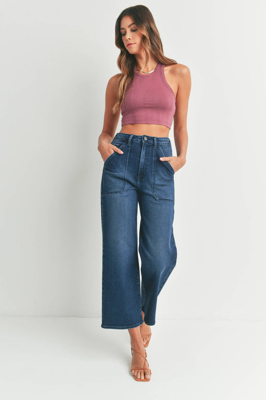 The Drew Cargo Wide Leg -Just Black Denim