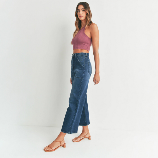 The Drew Cargo Wide Leg -Just Black Denim