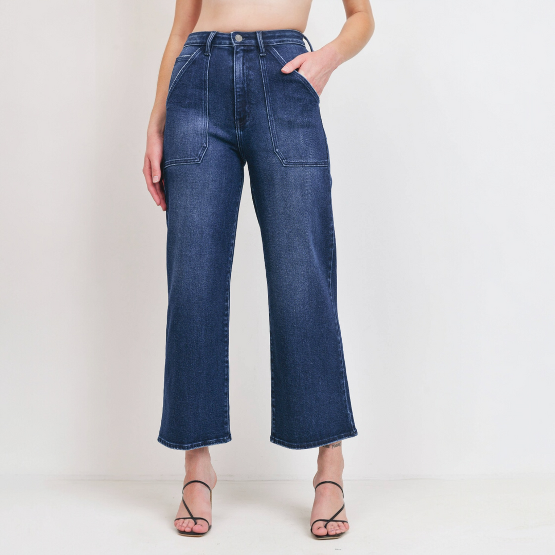 The Drew Cargo Wide Leg -Just Black Denim