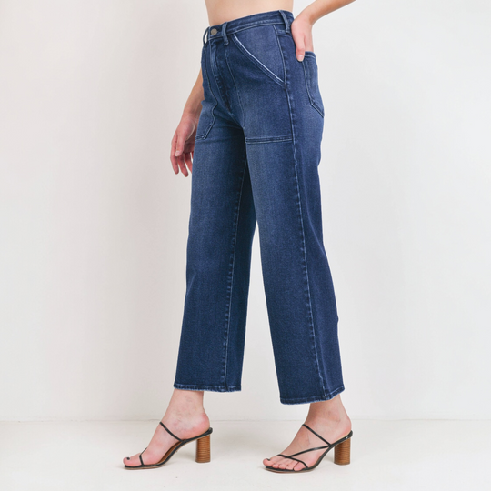 The Drew Cargo Wide Leg -Just Black Denim