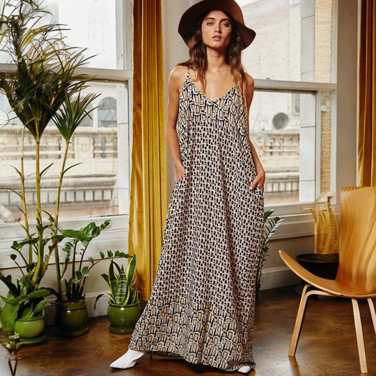 Camille Geometric Print Maxi Dress