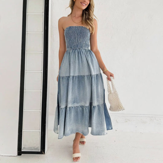 Tiered Slit Denim Dress