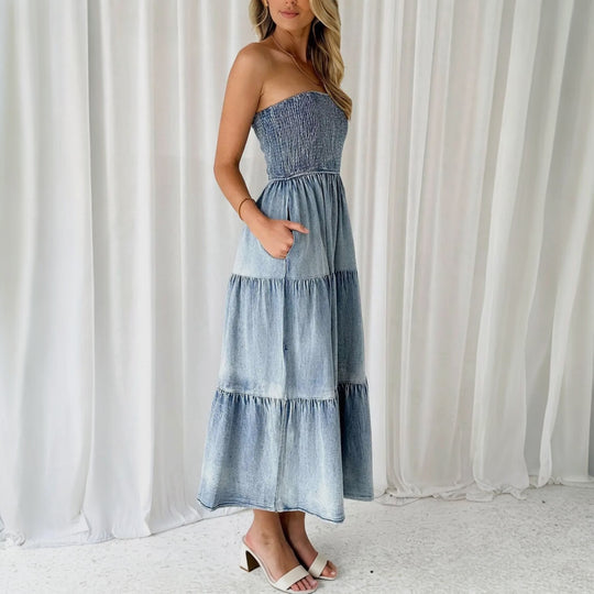 Tiered Slit Denim Dress