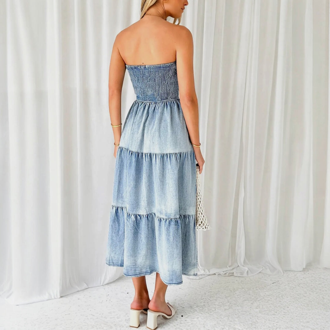 Tiered Slit Denim Dress