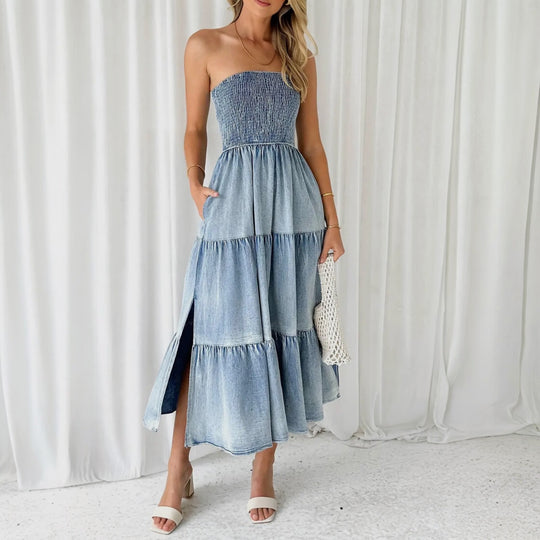 Tiered Slit Denim Dress