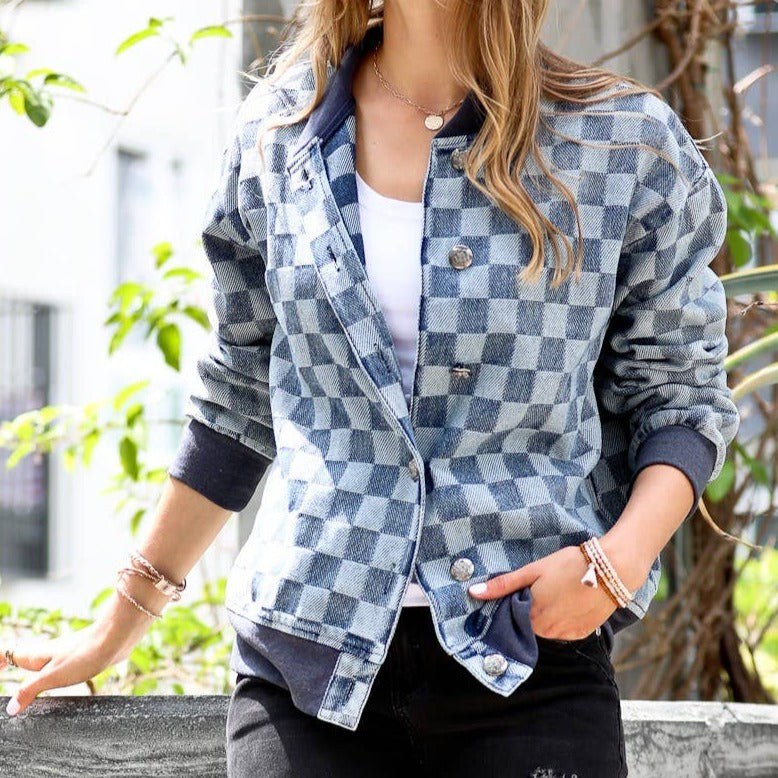 Checkered Washout Denim Jacket