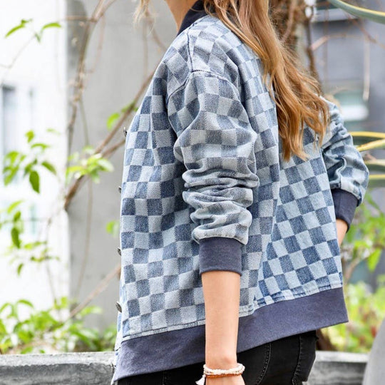Checkered Washout Denim Jacket