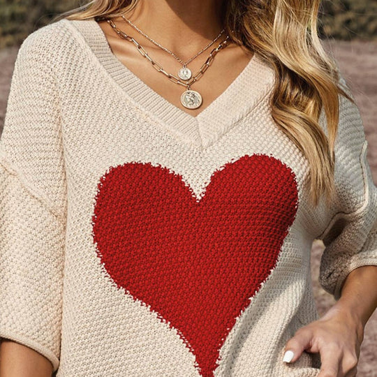 Heart Print Slouchy Sweater